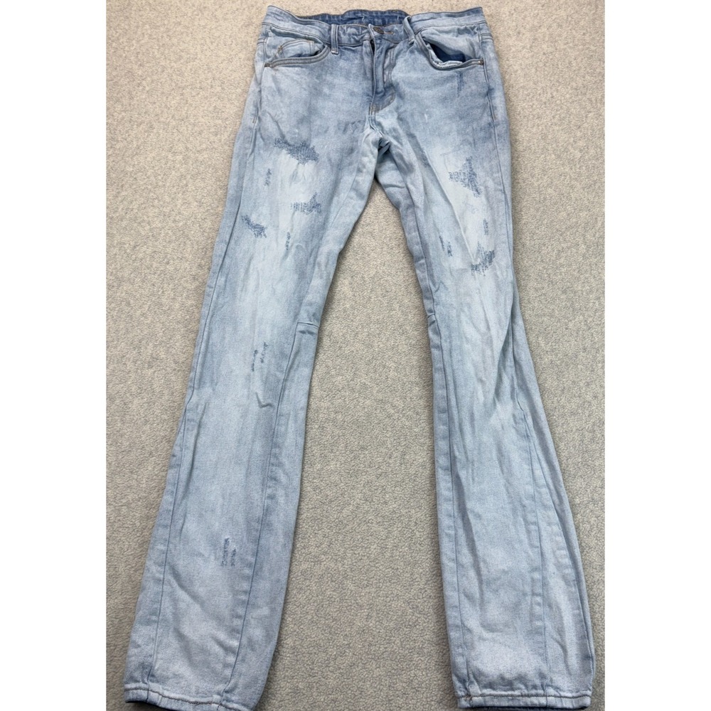 KDNK Mens Straight Jeans Light Blue Denim Distressed Stretch 5-Pocket Outdoor 32